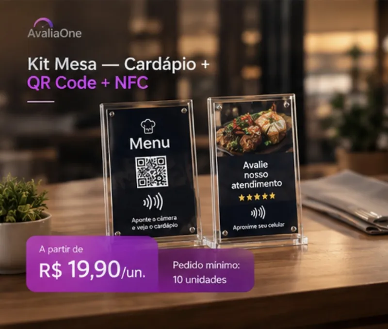 Kit Mesa: Cardápio + QR Code + NFC