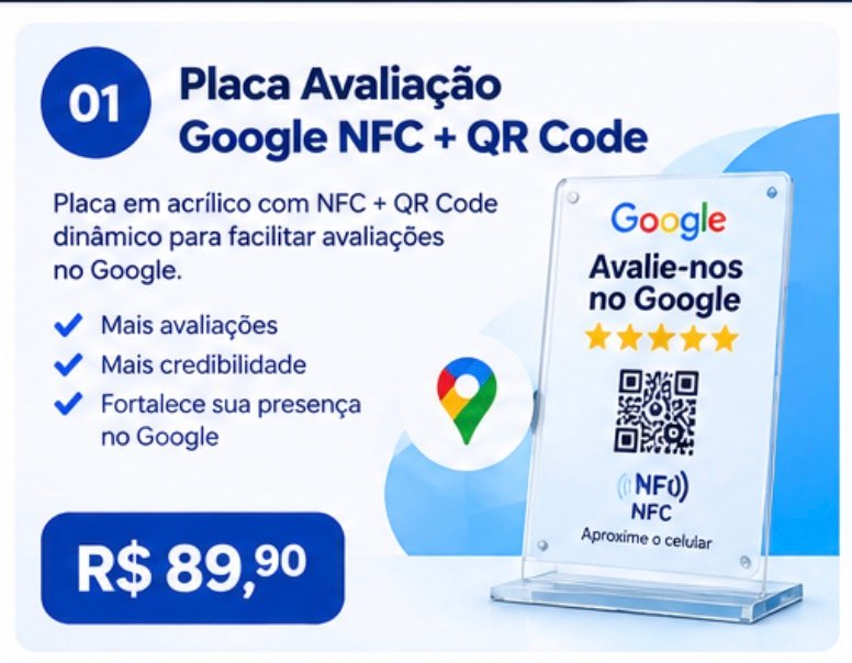 Placa de acrílico com QR Code e NFC no balcão